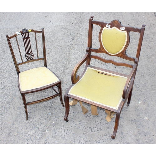 143 - A Victorian bedroom chair and an Edwardian armchair with Sheraton type inlay