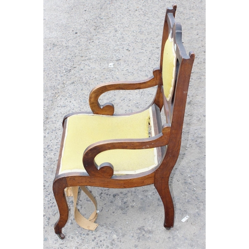 143 - A Victorian bedroom chair and an Edwardian armchair with Sheraton type inlay