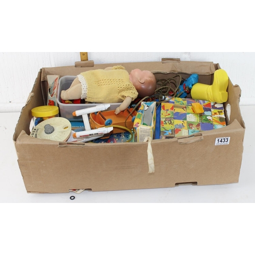 1433 - Box of assorted vintage and later toys etc