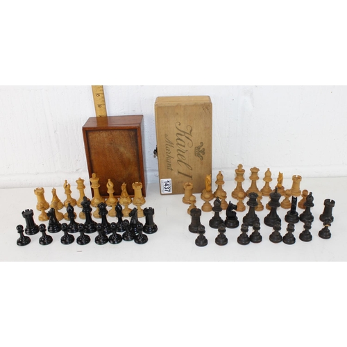 1437 - 2 vintage wooden chess sets