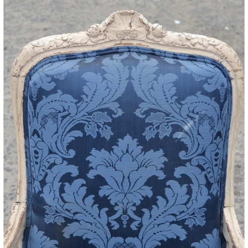 153 - Vintage French style shield back armchair with blue fabric