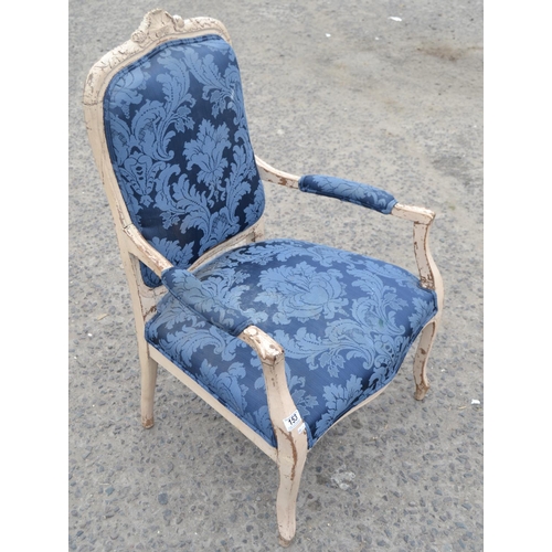 153 - Vintage French style shield back armchair with blue fabric