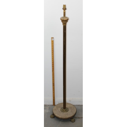 233 - A vintage gilt metal and marble column standard lamp