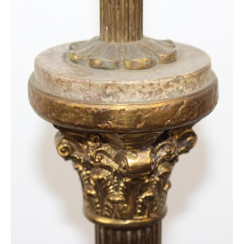 233 - A vintage gilt metal and marble column standard lamp
