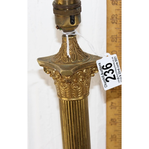 236 - A vintage gilt metal and alabaster column table lamp