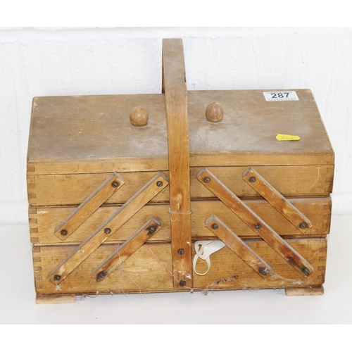 287 - Vintage concertina sewing box & contents
