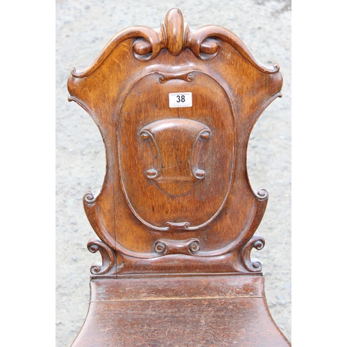 38 - Victorian carved oak hall chair