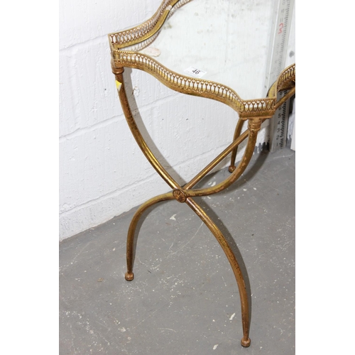 46 - A vintage style gilt metal table with mirror glass top