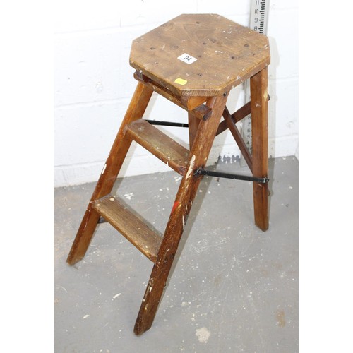 94 - Vintage folding wooden stool by H. Boswell of Oxford