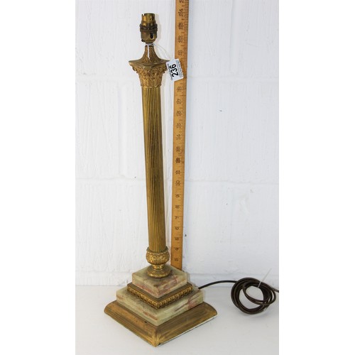 236 - A vintage gilt metal and alabaster column table lamp