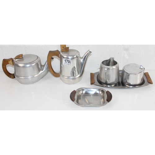 1700 - Retro Picquotware tea set & 2 stainless steel trays