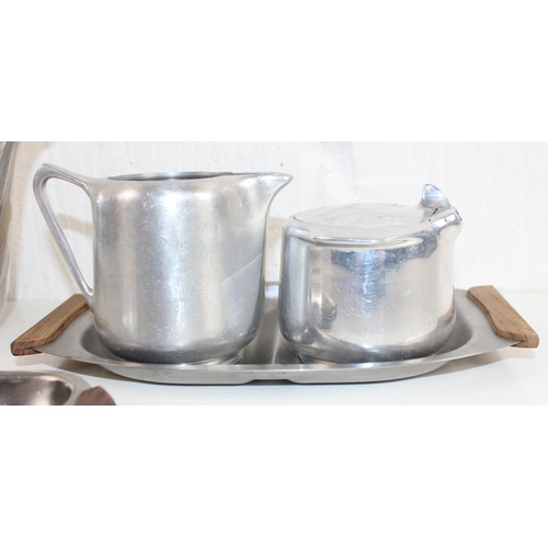 1700 - Retro Picquotware tea set & 2 stainless steel trays