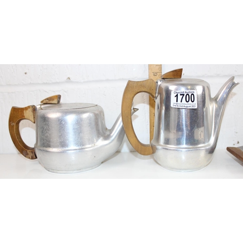 1700 - Retro Picquotware tea set & 2 stainless steel trays