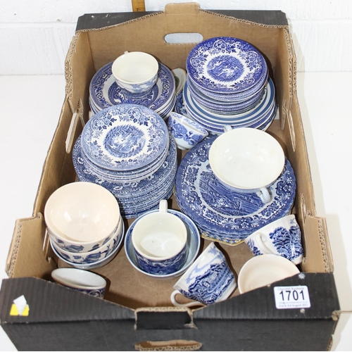 1701 - Qty of assorted pottery, mainly blue & white