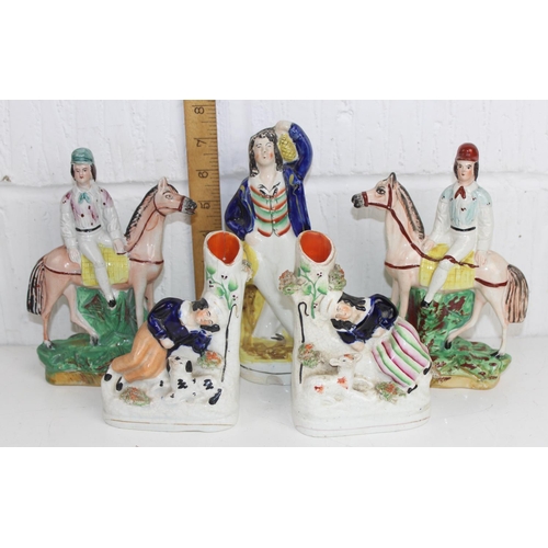 1703 - 5 antique Staffordshire flat back style figures/ bud vases