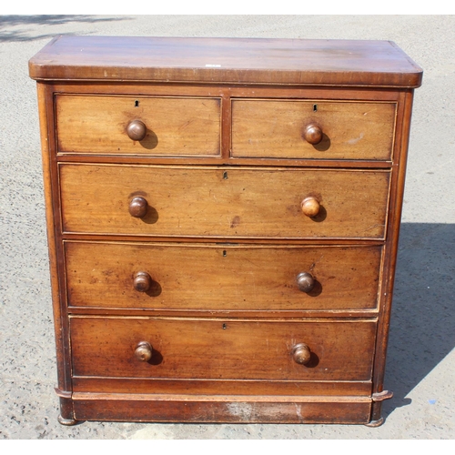 14 - 19th century 2 over 3 Mahogany chest of drawers with bun handles