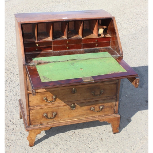 15 - Georgian Mahogany bureau with brass drop handles