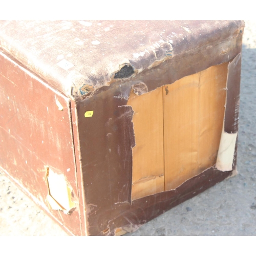 18 - Leather covered pine box with 3 linen press type shelves