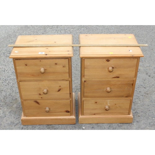 22 - Pair of modern pine 3 drawer bedside cabinets