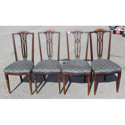 4 - A set of 4 antique dining chairs with stuffed seats and inlaid backs