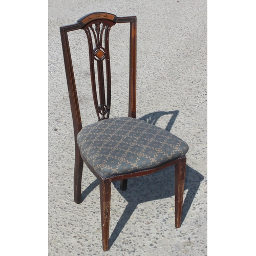 4 - A set of 4 antique dining chairs with stuffed seats and inlaid backs