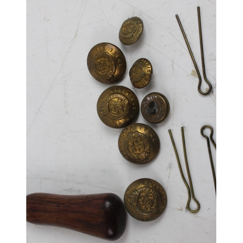 1014 - Qty of military related items to inc Italian brass bullet former