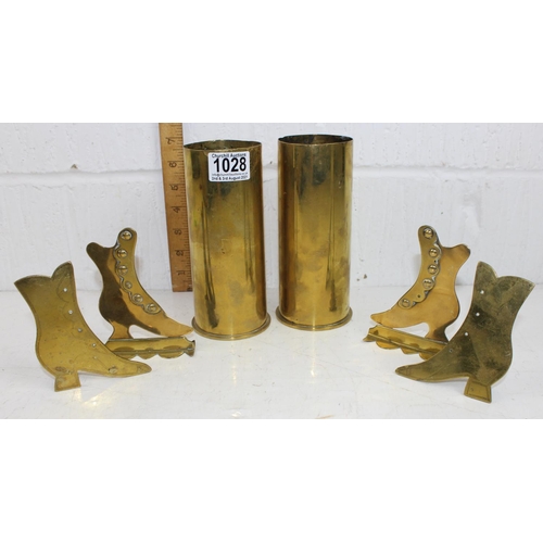 1028 - Qty of trench art shoes, shell cases etc