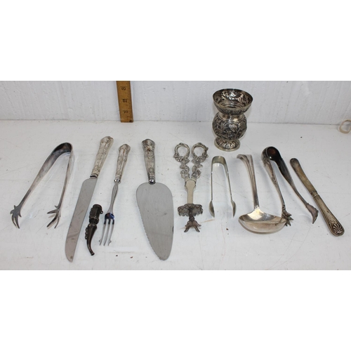 1118 - Qty silver handled, silver plate and white metal items