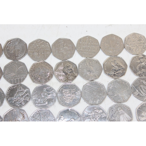 1302 - 39 collectable 50p coins of various designs - Olympics, Beatrix Potter etc - complete list in photos