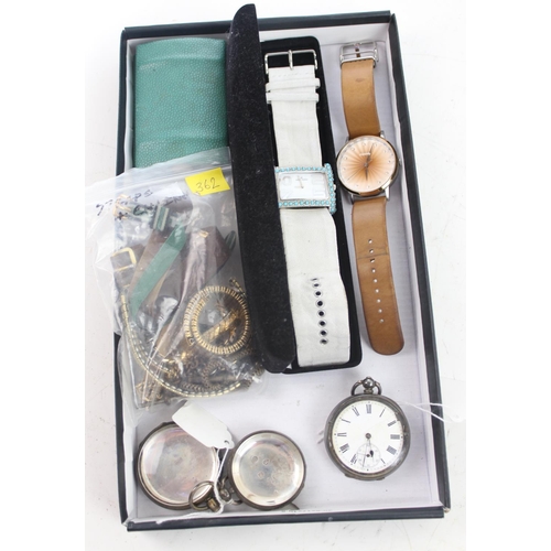 1375 - Qty of watch related items to inc 2 silver cases, Fossil watch and a silver cased pocket watch