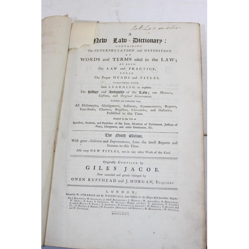 1529 - A New Law Dictionary, ninth edition, originally compiled by Giles Jacob, printed by W. Strahan and M... 