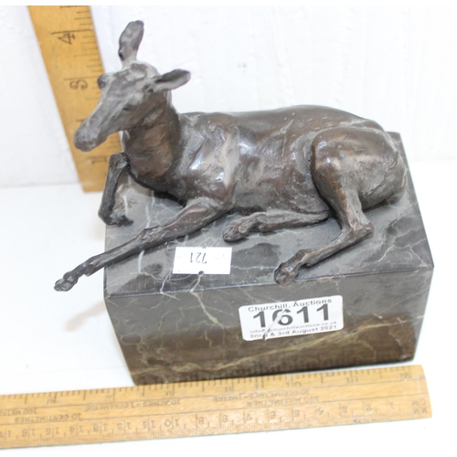 1611 - Vintage bronze model of a deer signed - L Carvin on marble base