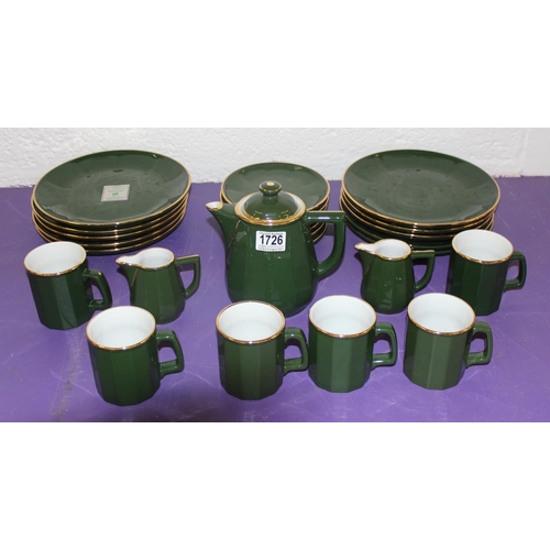 1726 - An extensive green and gold rimmed coffee set by Aplico