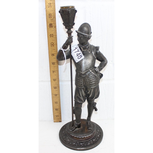 1740 - An early 20th century candlestick formed as a Conquistador - various marks verso