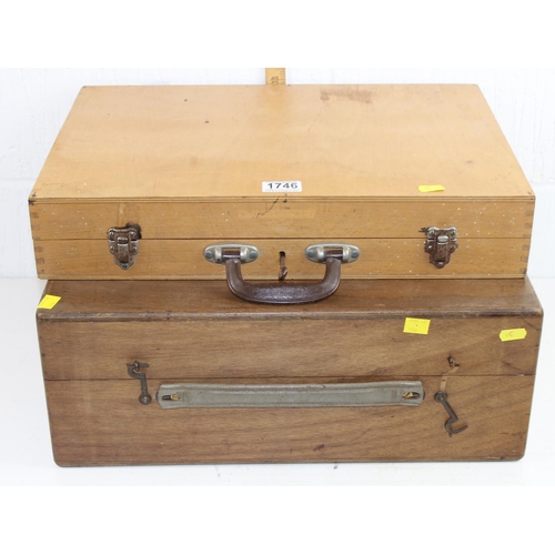 1746 - 2 wooden boxes and misc contents