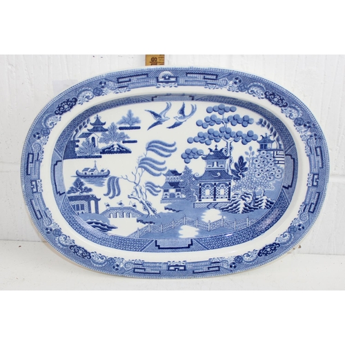 1761 - 19th century Staffordshire Willow Pattern tureen and a Wedgwood Willow Pattern meat plate