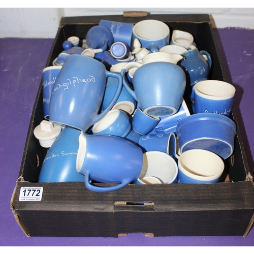 1772 - Large box of Devonmoor and other similar style blue pottery