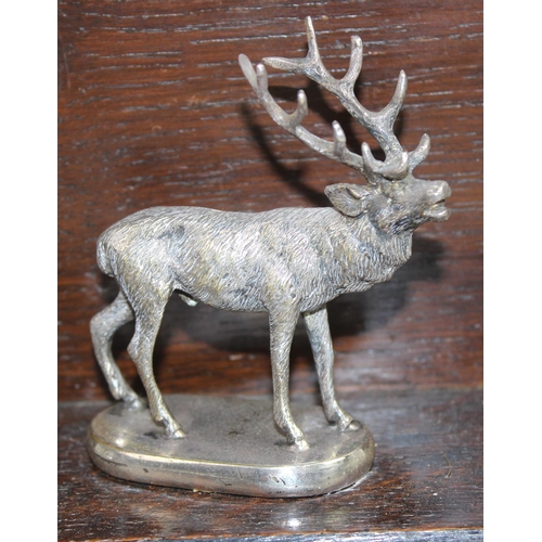 275 - Oak stationary box with inkwell and silver-plated stag decoration