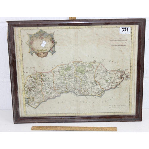 331 - Antique hand coloured map of Sussex by Robert Morden with hand coloured details