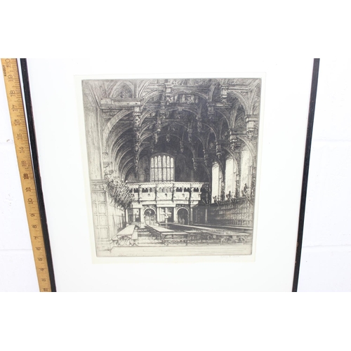 340 - Sydney R Jones - Etching depicting Middle Temple Hall, signed in pencil with Kirk & Co gallery label... 