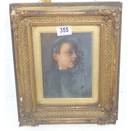 355 - 19th century gilt framed oil painting of a young boy, labelled verso 