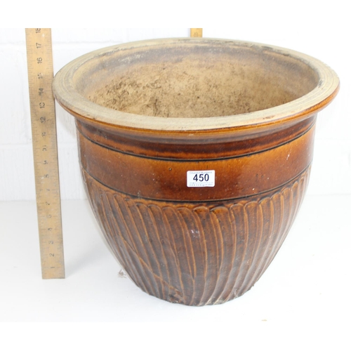 450 - Large glazed brown garden pot