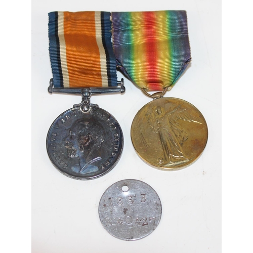 1038 - A pair of WW1 medals to 199640  GNR. G.A. BYWATER. Royal Artillery and a dog tag