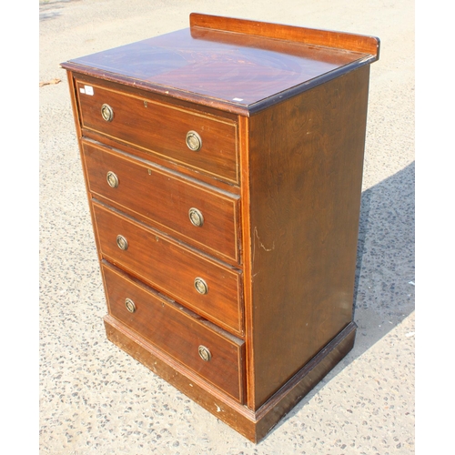 120 - Antique 4 drawer chest of drawers with quarter veneered top and Sheraton inlay