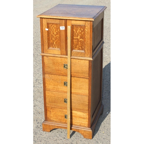 128 - Antique Arts & Crafts period oak cabinet with 4 drawers under a small cabinet