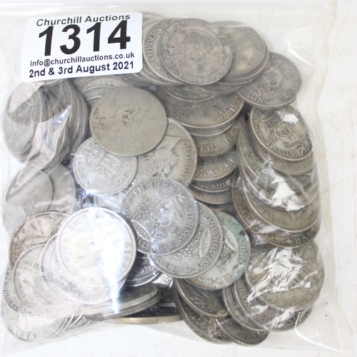 1314 - Large qty of half silver coins 1920-1946, 706g total