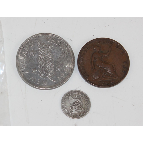 1318 - Coins - New Zealand 1949 crown, 1912 sixpence & 1848 penny