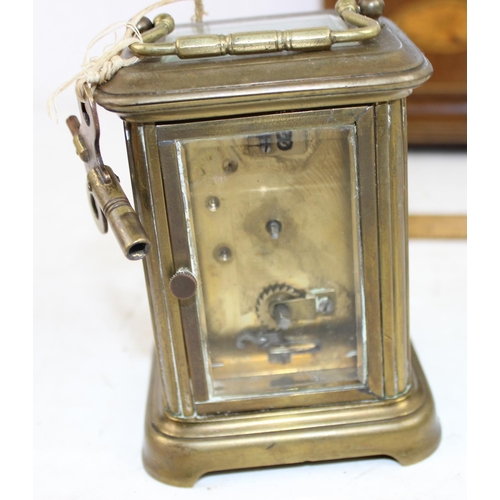 1385 - Two wooden cased mantle clocks and a brass carriage clock