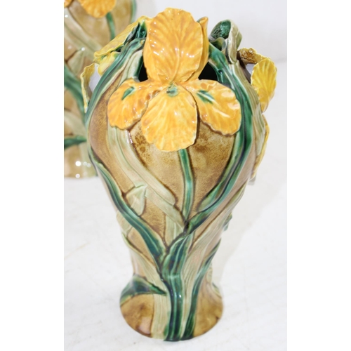 1640 - A pair of ceramic vases in the Art Nouveau style decorated with Iris, likely Continental.