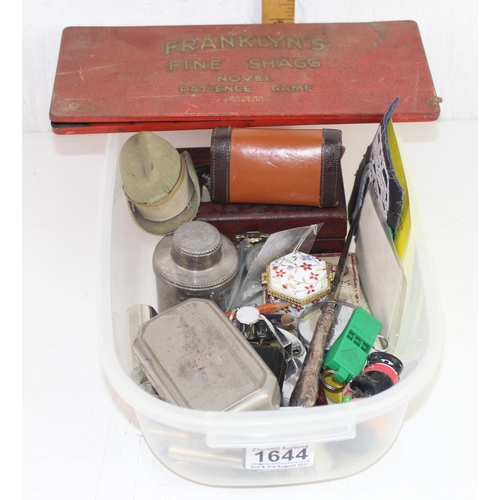 1644 - Box of misc small items to inc whistles, compasses, AA Badge and some silver etc